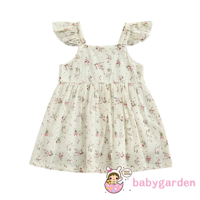 Đầm Chữ A Cổ Vuông Cài Nút Xuống Hình Hoa Thời Trang Cho Bé Gái 6 Tháng - 4 Tuổi