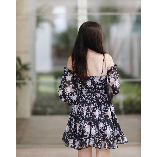 Đầm xoè tay phồng hoa RUCHAN