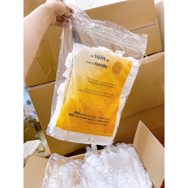 BẢN MỚI Bông Tẩy Trang Pháp Tetra Medical Carrés de Coton 600 miếng