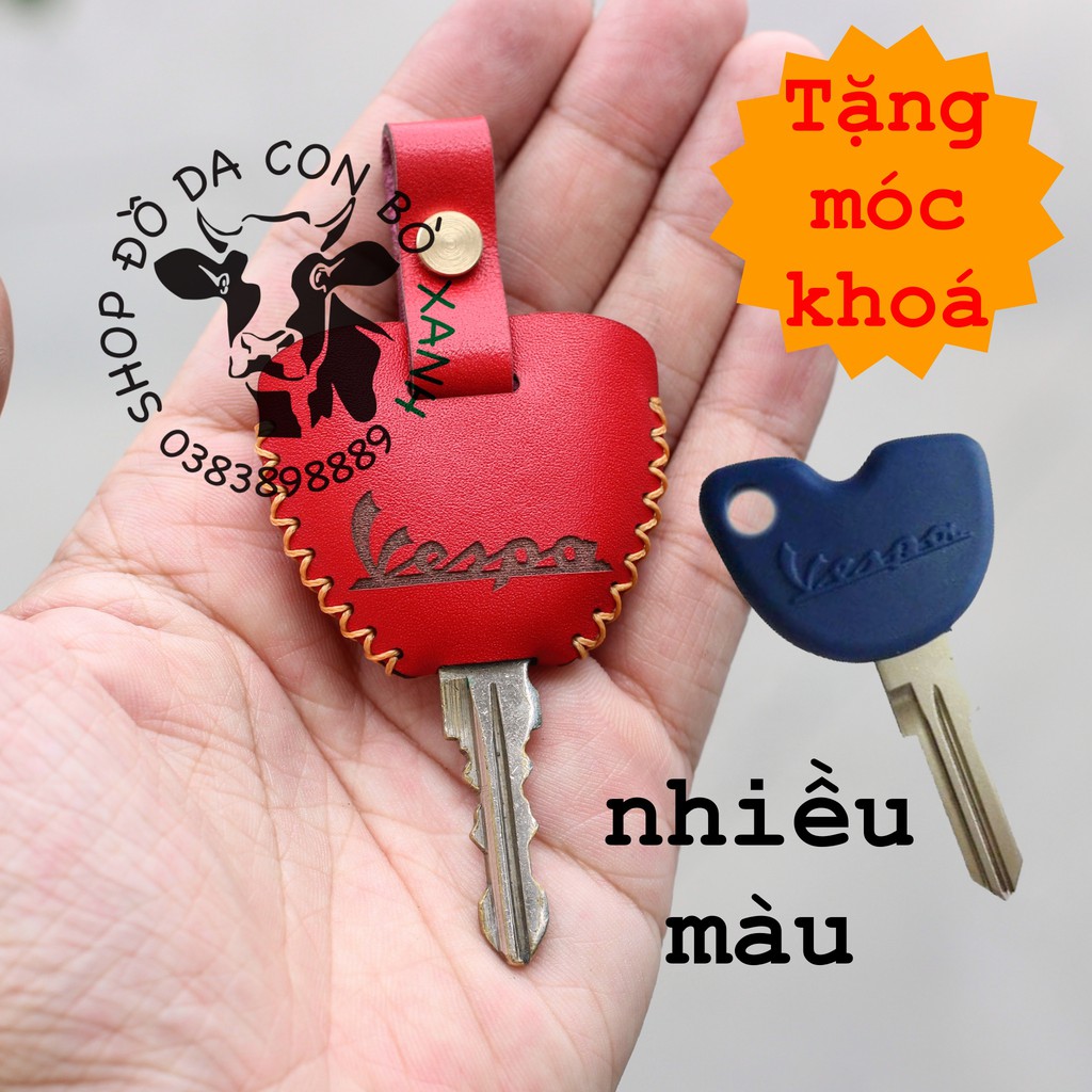 [Mã LIFEAUMAY giảm 10% tối đa 30k đơn 150k] Bao Da Chìa Khóa Vespa, remote tìm xe handmade da thật