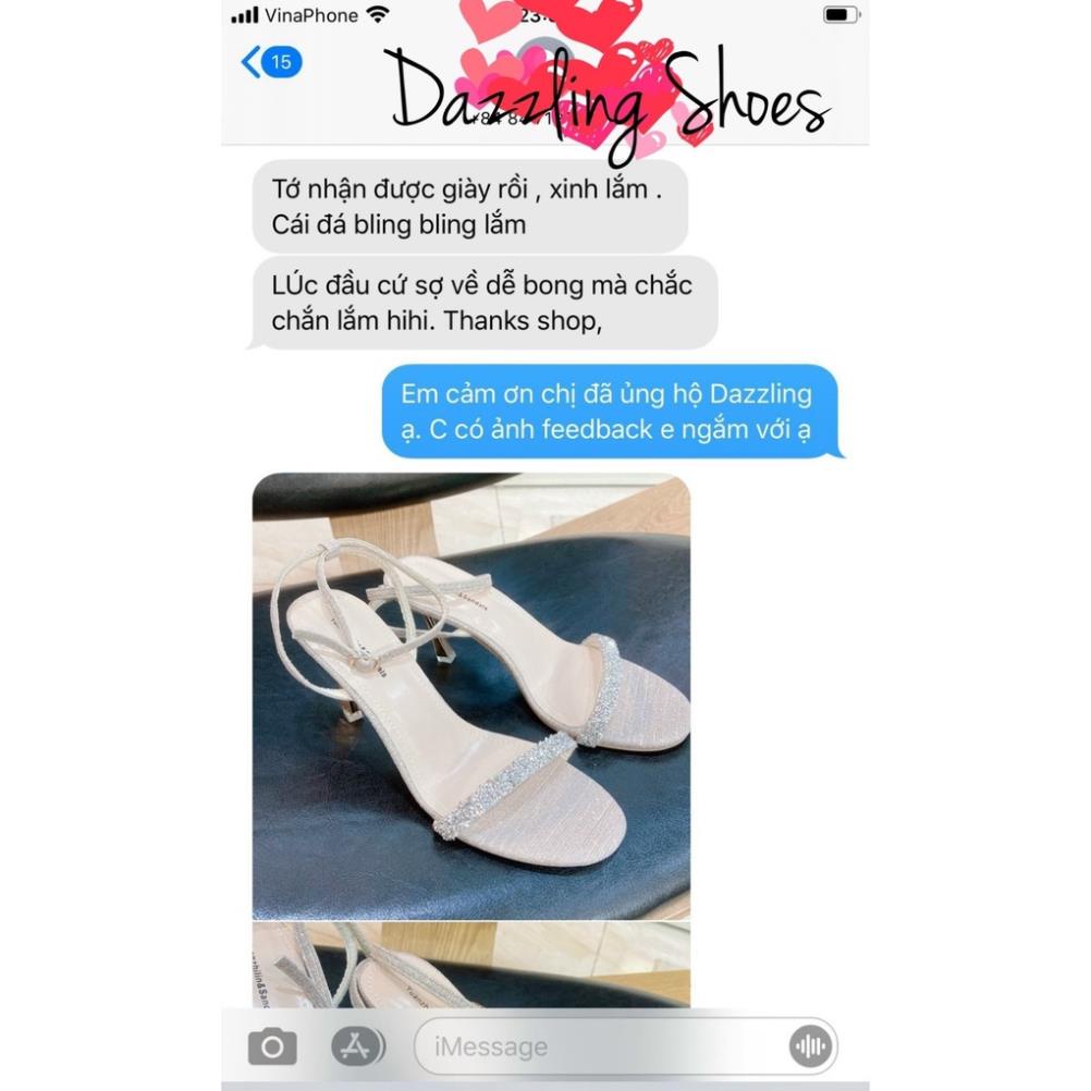 Sandal nữ Hàn Quốc, giày cao gót quai mảnh phối đá bling bling, gót 5 phân, hàng VNXK- tiemgiaydazzling DA552