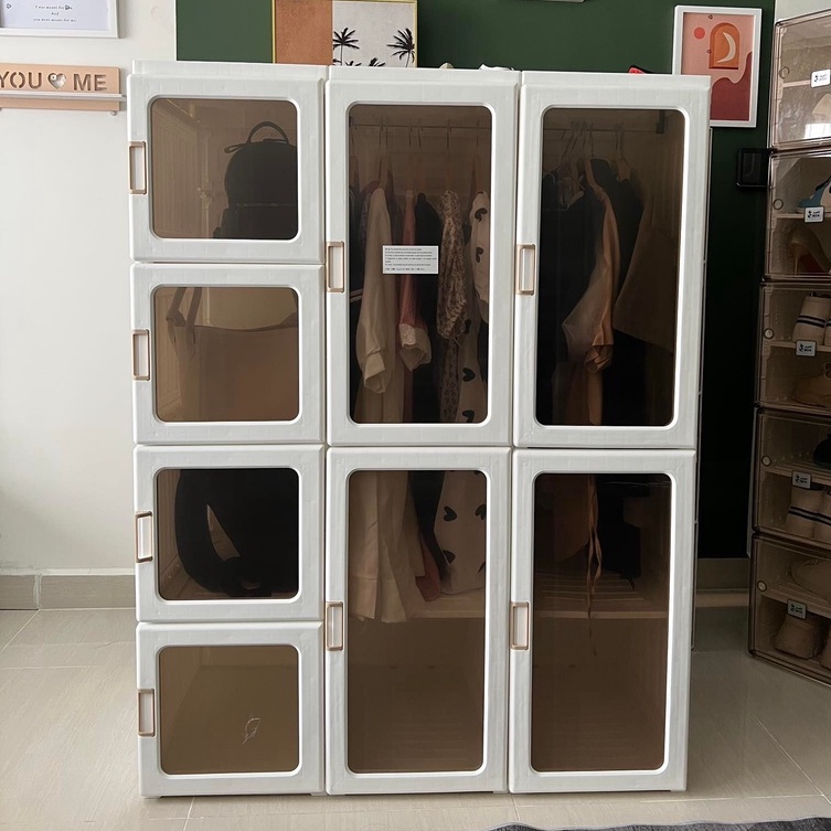 Tủ Nhựa Đựng Quần Áo Gấp Gọn Tiện Lợi 12 Ngăn 8 Cửa - Tủ Đựng Túi Xách Năng - Cửa Hút Nam Châm Hiện Đại