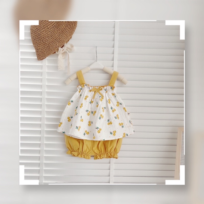 Bộ 2 dây hoạ tiết cherry cho bé gái 8-21kg