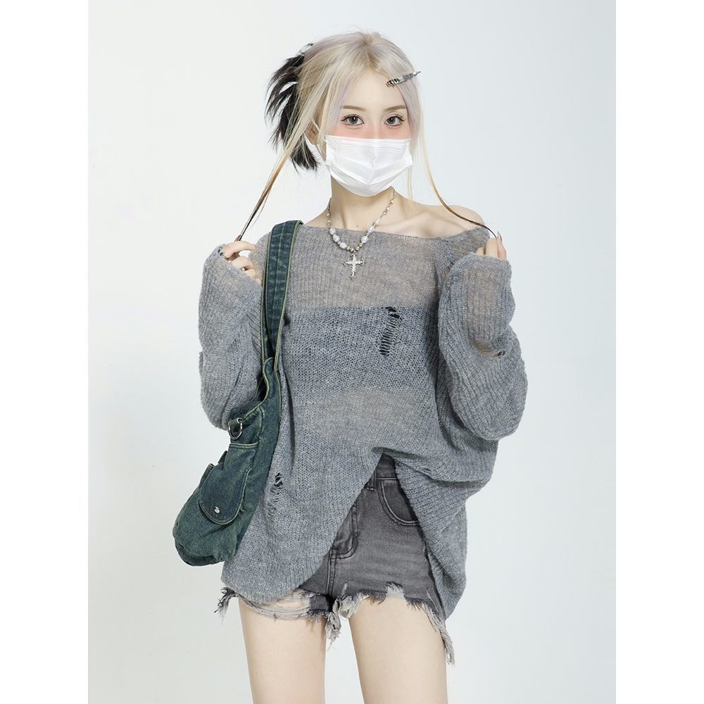 Áo Sweater Dệt Kim Mỏng Tay Dài Chống Nắng Phong Cách Retro Cho Nữ y2k