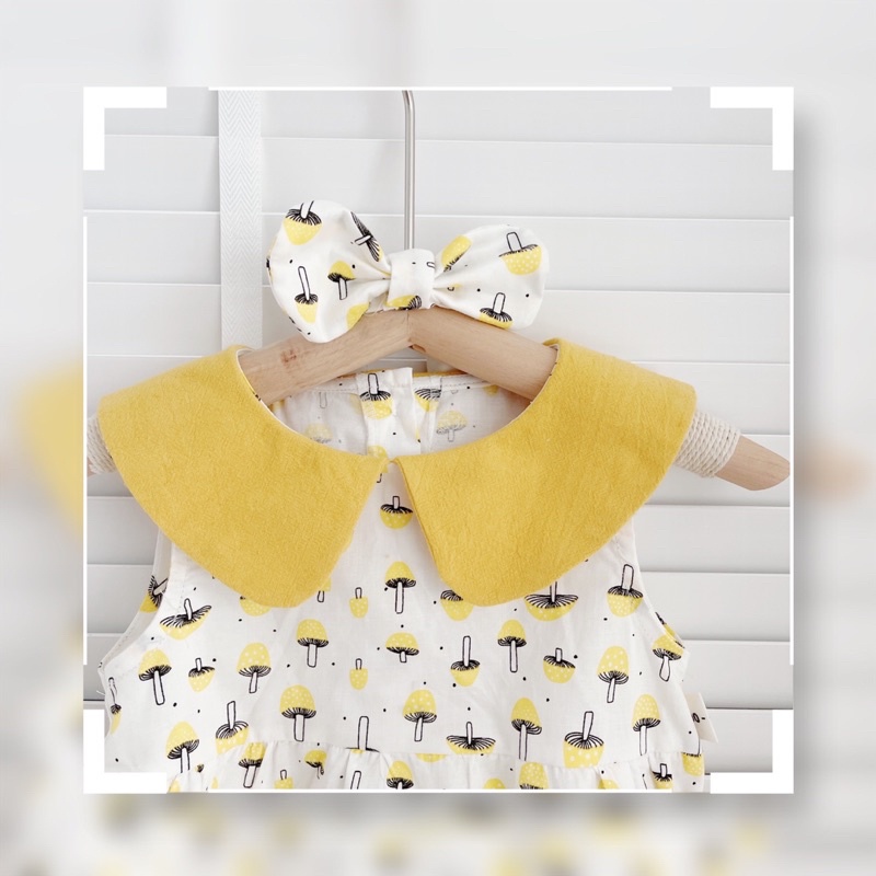 ( Tặng kèm tuban) Body hè hoạ tiết nấm cổ sen cho bé gái- Bộ liền thân Vải thô boi mềm, mát , thấm mồ hôi