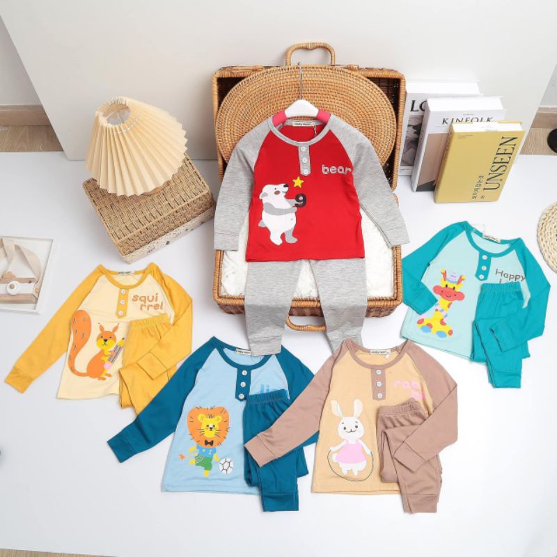 Quần áo trẻ em bộ dài tay cotton lạnh mikymom hình thú cho bé