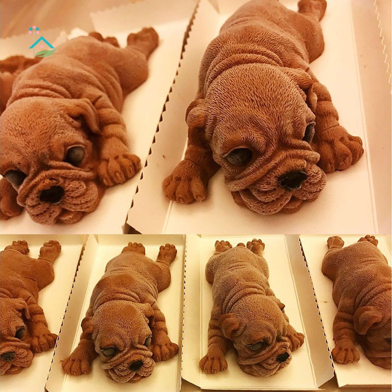 Khuôn làm bánh/ kem/ pudding bằng silicone hình con chó Shar Pei 3D đáng yêu