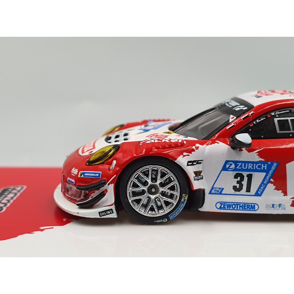 Xe Mô Hình Porsche 911 GT3 R Nurburgring 24H 2017 Tỉ lệ 1:64 Hãng sx Tarmac Works( Trắng Đỏ )