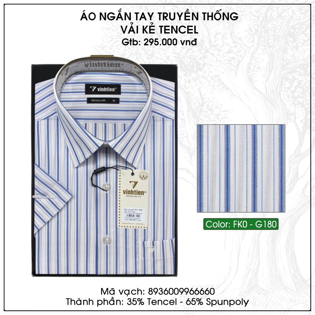 Áo Sơ Mi Ngắn Tay Sọc Caro Vĩnh Tiến Form Regular Vạt Ngang 295 - Kẻ sọc