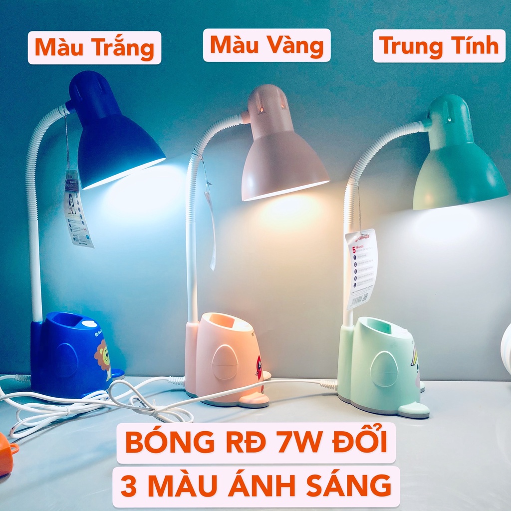 Đèn học để bàn Rạng Đông 3 màu ánh sáng chống cận bảo vệ thị lực, Chip led Samsung, Bảo hành chính hãng 12 tháng