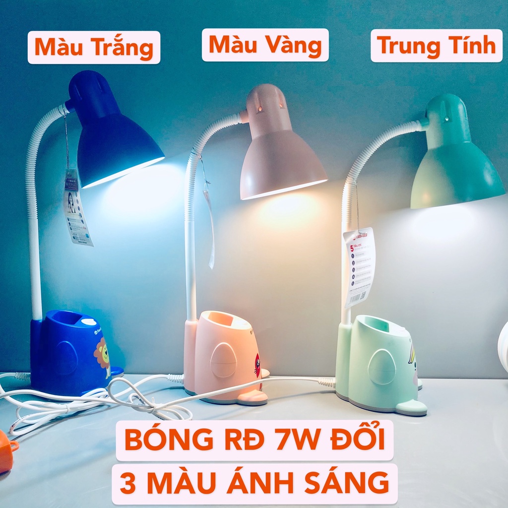 Đèn học để bàn RẠNG ĐÔNG bóng LED ĐỔI 3 MÀU ÁNH SÁNG chống cận bảo vệ thị lực tiết kiệm điện năng, bảo hành 12 tháng