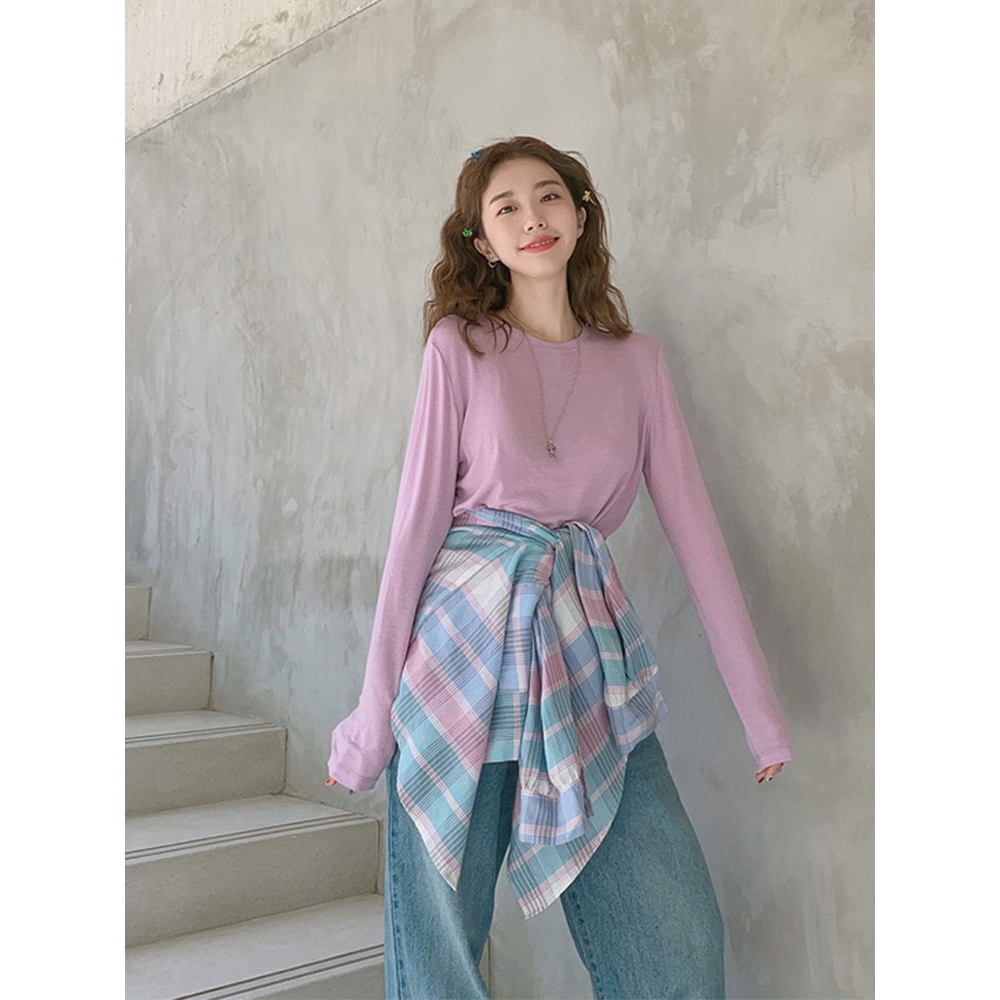 Áo sơ mi caro IELGY tay dài chống nắng màu hồng