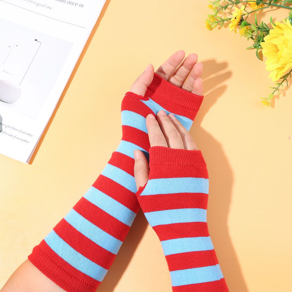 Bao Tay Cotton Dệt Kim Hở Ngón Họa Tiết Kẻ Sọc Cho Nữ Mihan1