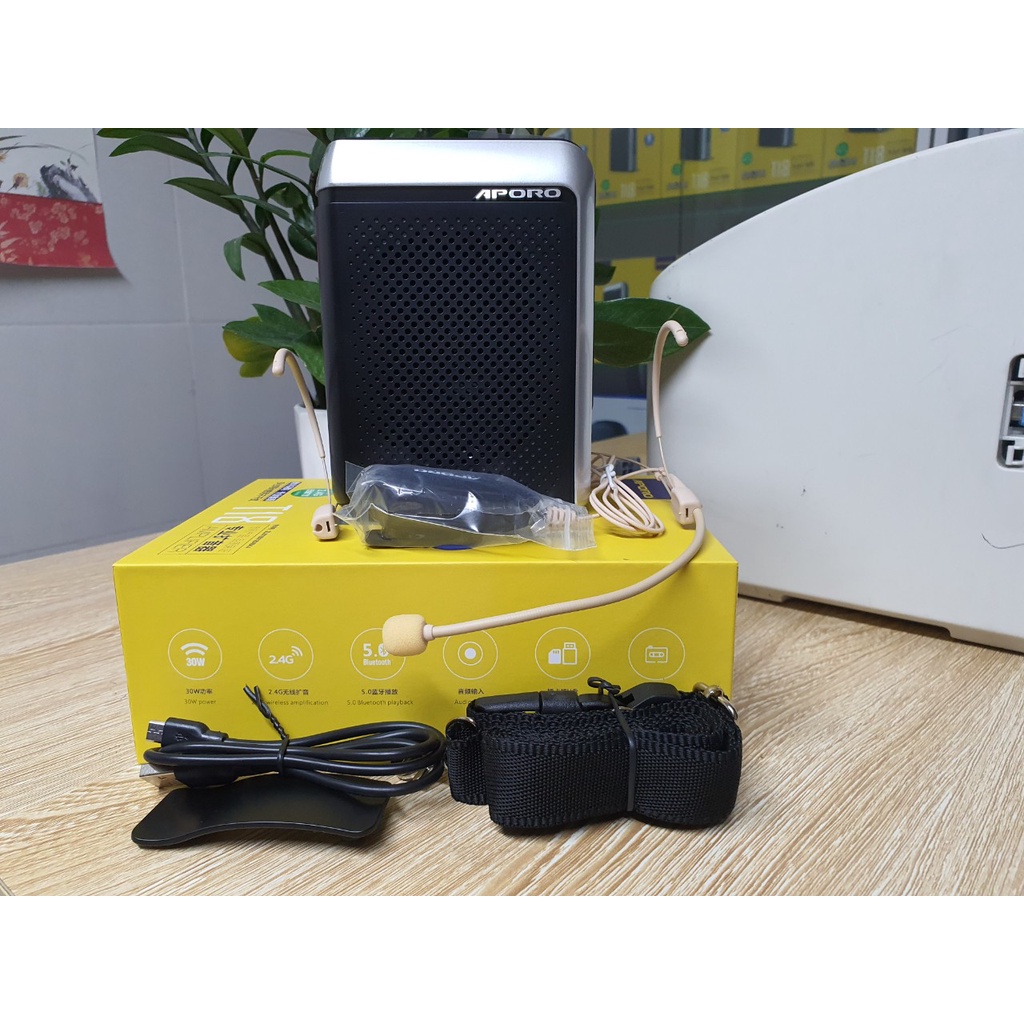 Máy trợ giảng Aporo T18 5.0 phiên bản mic hạt gạo cao cấp- Tặng mic có dây Aporo