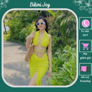 Bikini nữ thời trang, set đồ bơi 3 món màu xanh nõn chuối cực sang chảnh