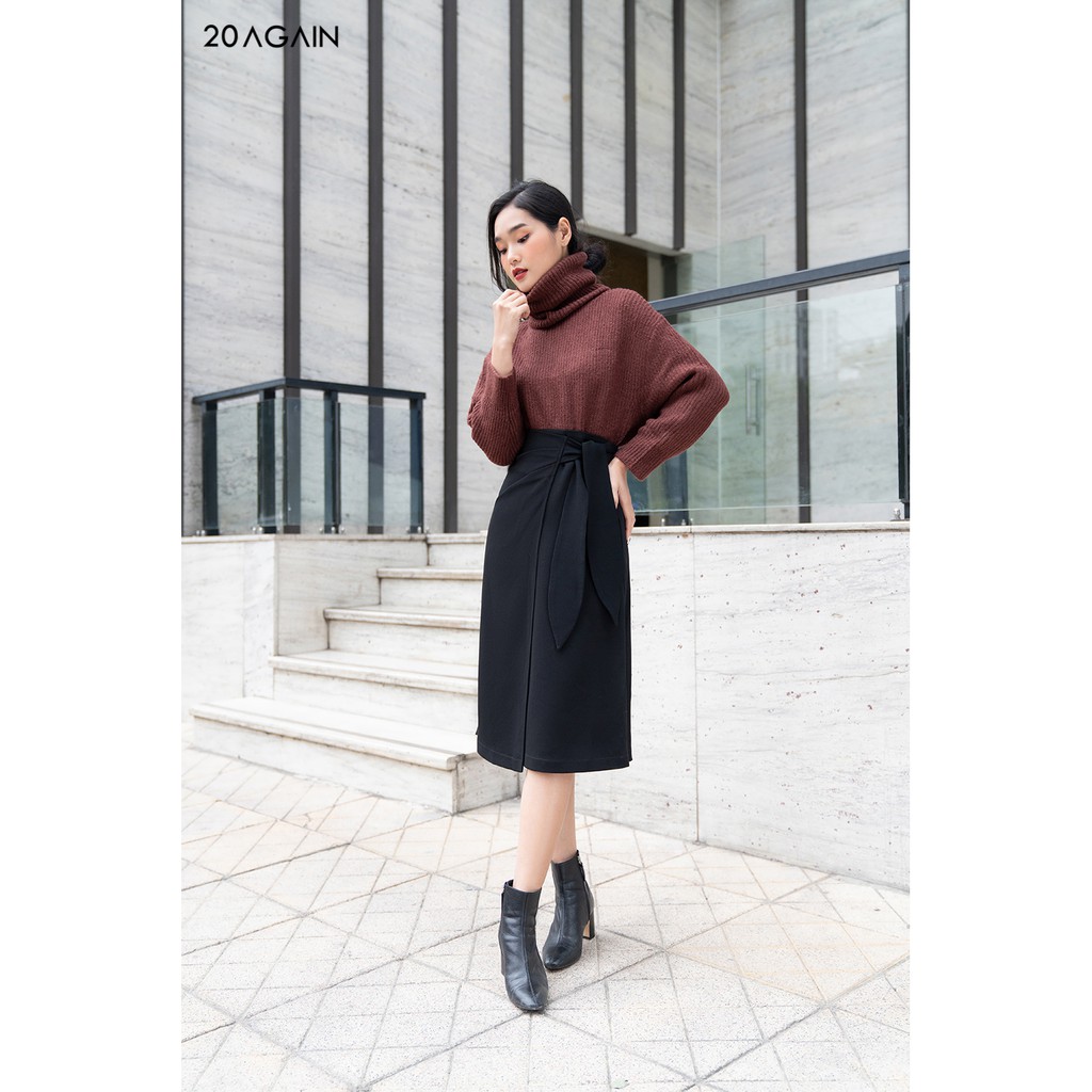 Chân váy dài vạt chồng thắt nơ 20 AGAIN, thiết kế phong cách công sở thanh lịch, nữ tính JDA0902 | BigBuy360 - bigbuy360.vn