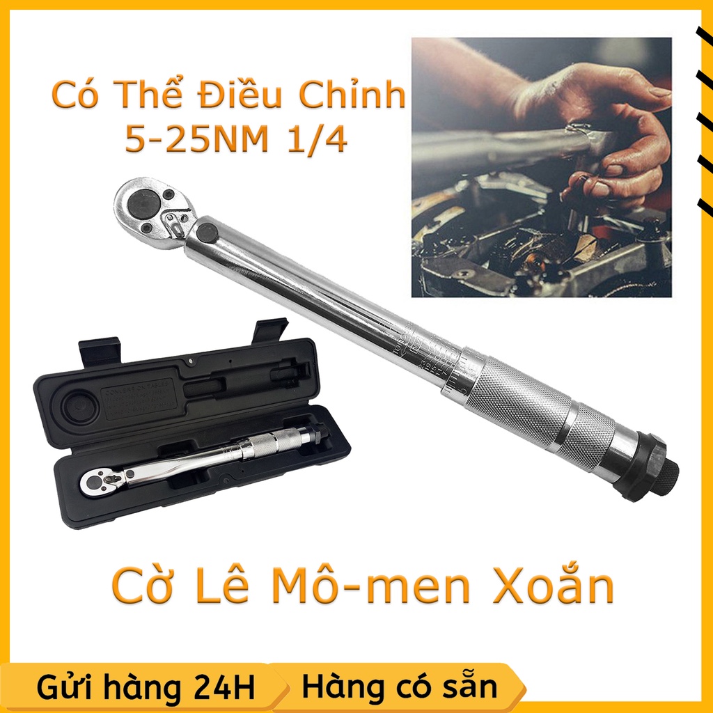 Cờ Lê Mô-men Xoắn Có Thể Điều Chỉnh Dụng Cụ Ratchet Cầm Tay Bấm Ổ Đĩa Vuông 5-25Nm 1/4" Để Sửa Chữa Động Cơ Xe Hơi