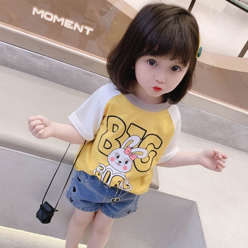 Áo Thun bông Tay Ngắn Dễ Thương Cho Bé Gái 0-9 Tuổi