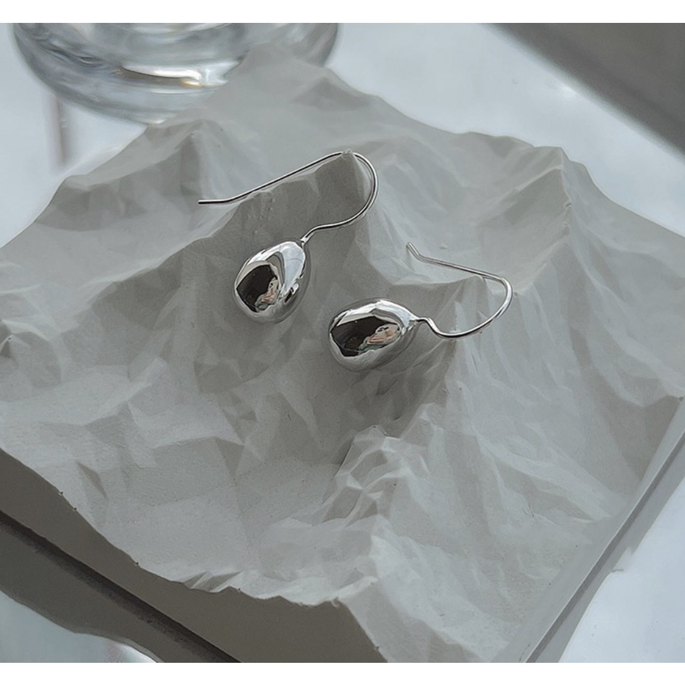 Bông tai hoa tai nữ giọt nước hợp kim mạ bạc dáng dài trơn đơn giản phong cách Hàn Quốc cá tính Boho