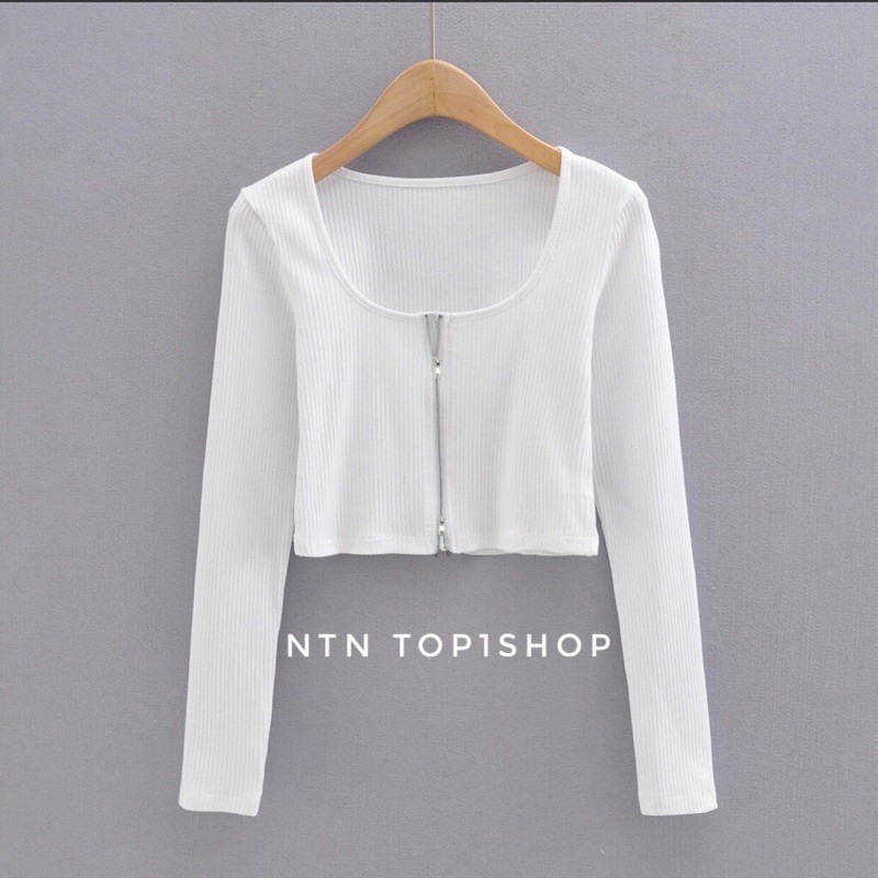 [Mã 44FASHIONSALE196 giảm 10K đơn 50K] Áo Croptop Dây Kéo Tay Dài ôm body (ap)