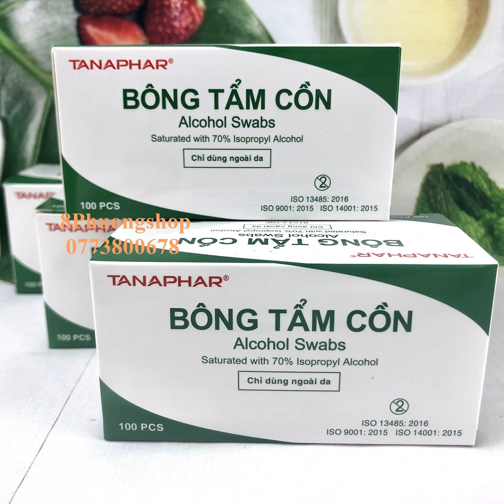 Bông tẩm cồn sát trùng TANAPHAR hộp 100 miếng tiện lợi - Bông tẩm cồn Tanaphar khử khuẩn vật dụng, sát trùng trước tiêm