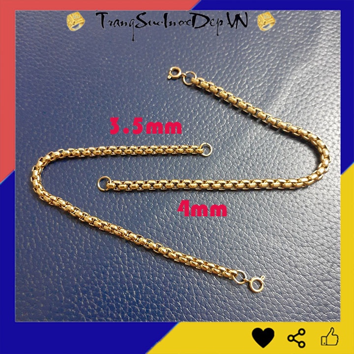 Lắc tay inox kiểu bông dừa khít mạ vàng Khóa Vip sáng đẹp không đen, nhiều cỡ, nhiều size dễ chọn