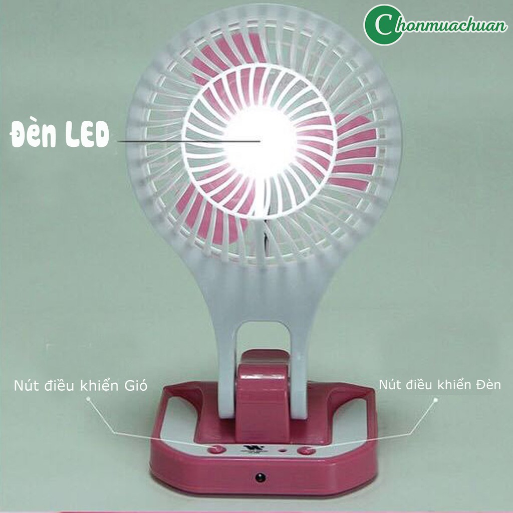 Quạt Tích Điện Mini Đèn LED Gấp Gọn Tiện Lợi - Quạt Sạc Tích Điện Để Bàn