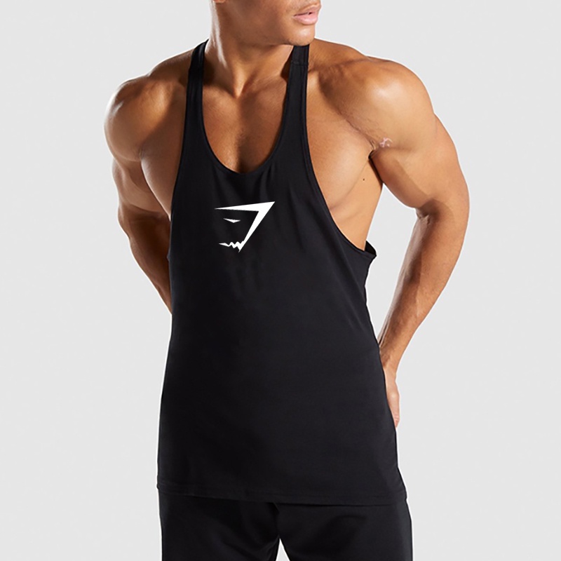 Áo Thun Thể Thao Sát Nách Bằng Cotton Dáng Rộng In Hình Cá Mập Phong Cách Mỹ Thời Trang Cho Nam