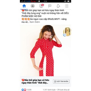 Áo dài chấm bi đỏ kèm cột tóc như hình