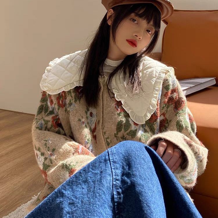 Áo Khoác Cardigan Dệt Kim Dáng Rộng Phong Cách Hàn Quốc Cổ Điển Thời Trang Thu Đông Cho Nữ 2021