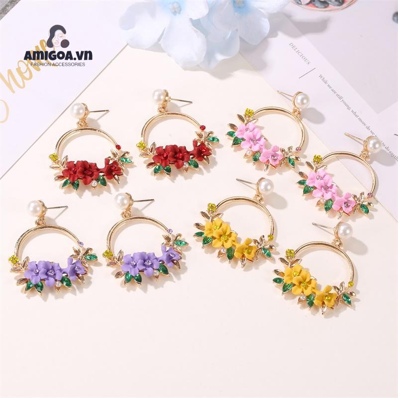 Bông Tai Hình Hoa Đính Ngọc Trai Mềm Mại Thiết Kế Ngọt Ngào Thời Trang