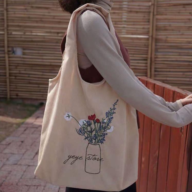 [MẪU MỚI NHẤT]Túi tote vải canvas cao cấp đựng đồ đi chơi đi học in hình bình hoa phong cách Hàn Quốc