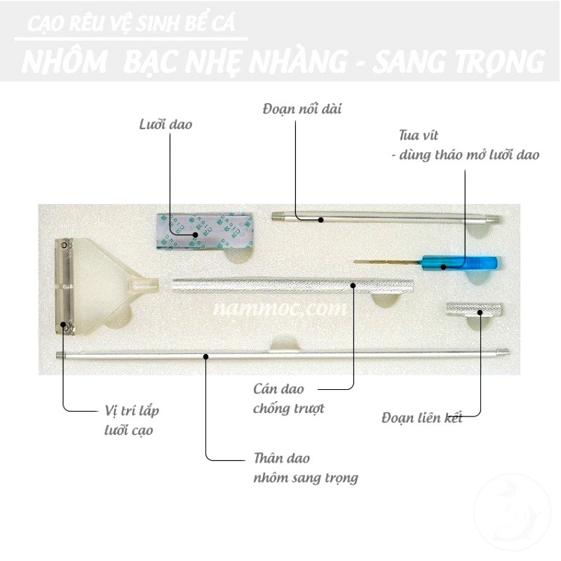 Cây Cạo Rêu Nhôm &amp; Acrylic - Bản Rộng | Phụ Kiện Cạo Rêu, Vệ Sinh Bể Cá Cảnh, Bể Thuỷ Sinh