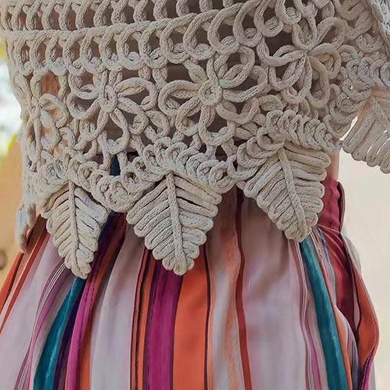 Áo Croptop Dệt Kim Không Tay Họa Tiết Hoa Lá Thiết Kế Khoét Rỗng Thời Trang Đi Biển Cho Nữ