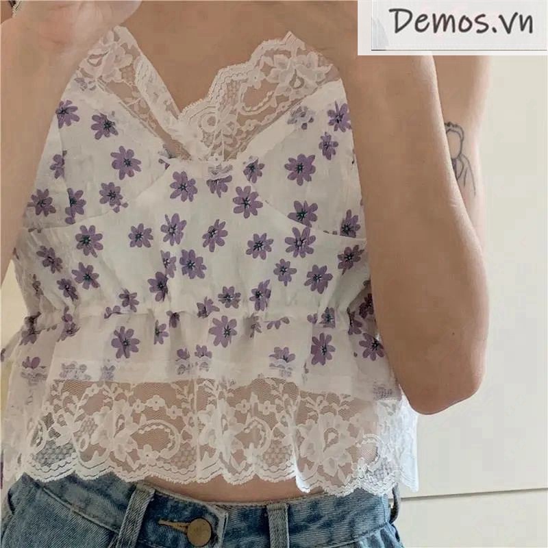 Áo Hai Dây Phối Ren Hoa Thời Trang Mùa Hè Cho Phái Nữ