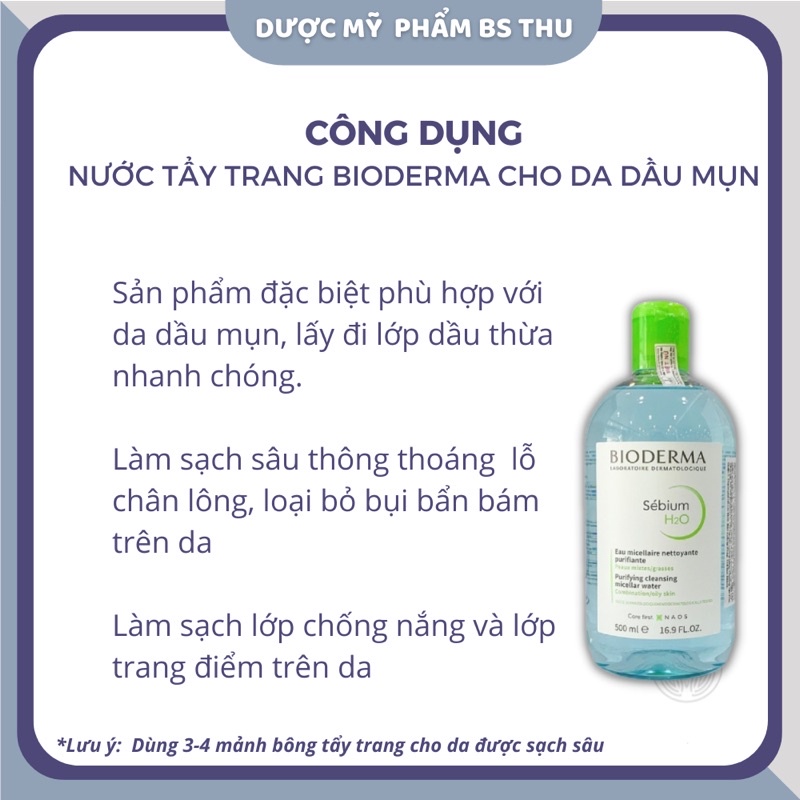 Nước tẩy trang dành cho da dầu mụn Bioderma Sébium H20