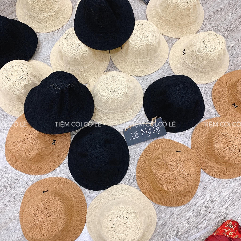 Mũ bucket full màu chữ M, nón đi biển thời trang cho bạn gái - Tiệm Cói Cô Lê