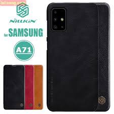 Bao da da bò cho Samsung Galaxy A71 hiệu Nillkin Qin (Mặt da siêu mịn, da thật, bảo vệ toàn diện)