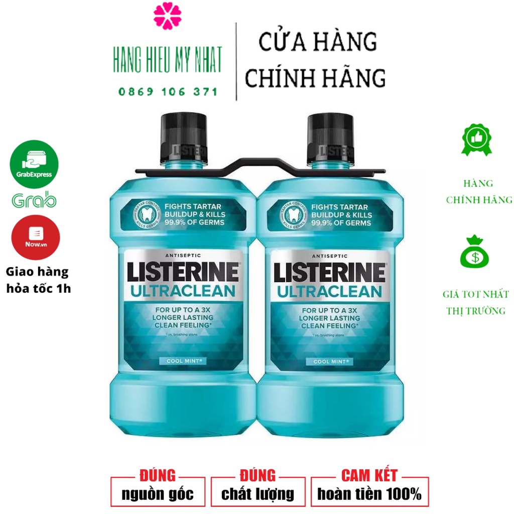 Nước súc miệng Listerine Ultraclean Antiseptic Cool Mint 1,5 lít của Mỹ