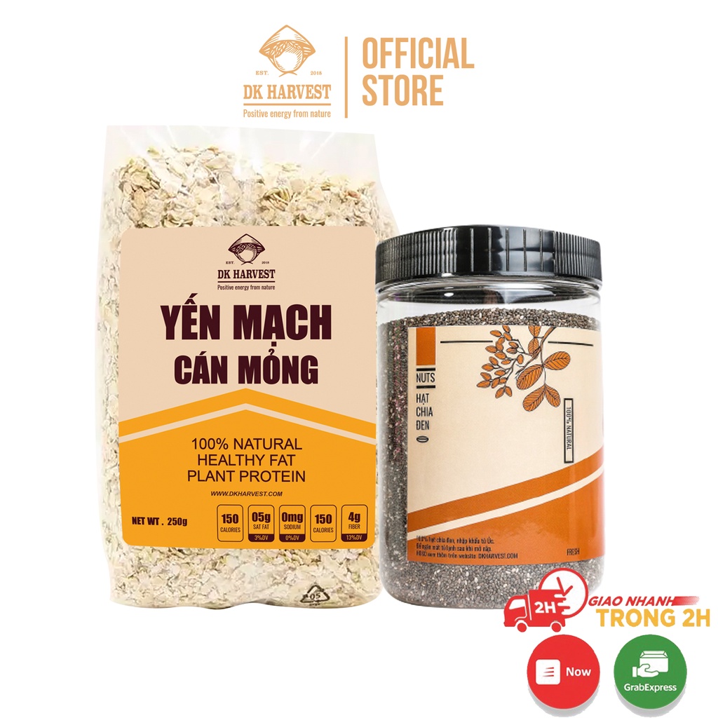 COMBO TIẾT KIỆM - 500g Yến Mạch Cán Dẹt Nguyên Chất + 300g Hạt chia Úc giảm cân DK Harvest (Giảm Cân, Hữu Cơ, Nhập Khẩu)