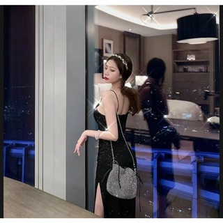 Đầm body 2 dây đen lấp lánh