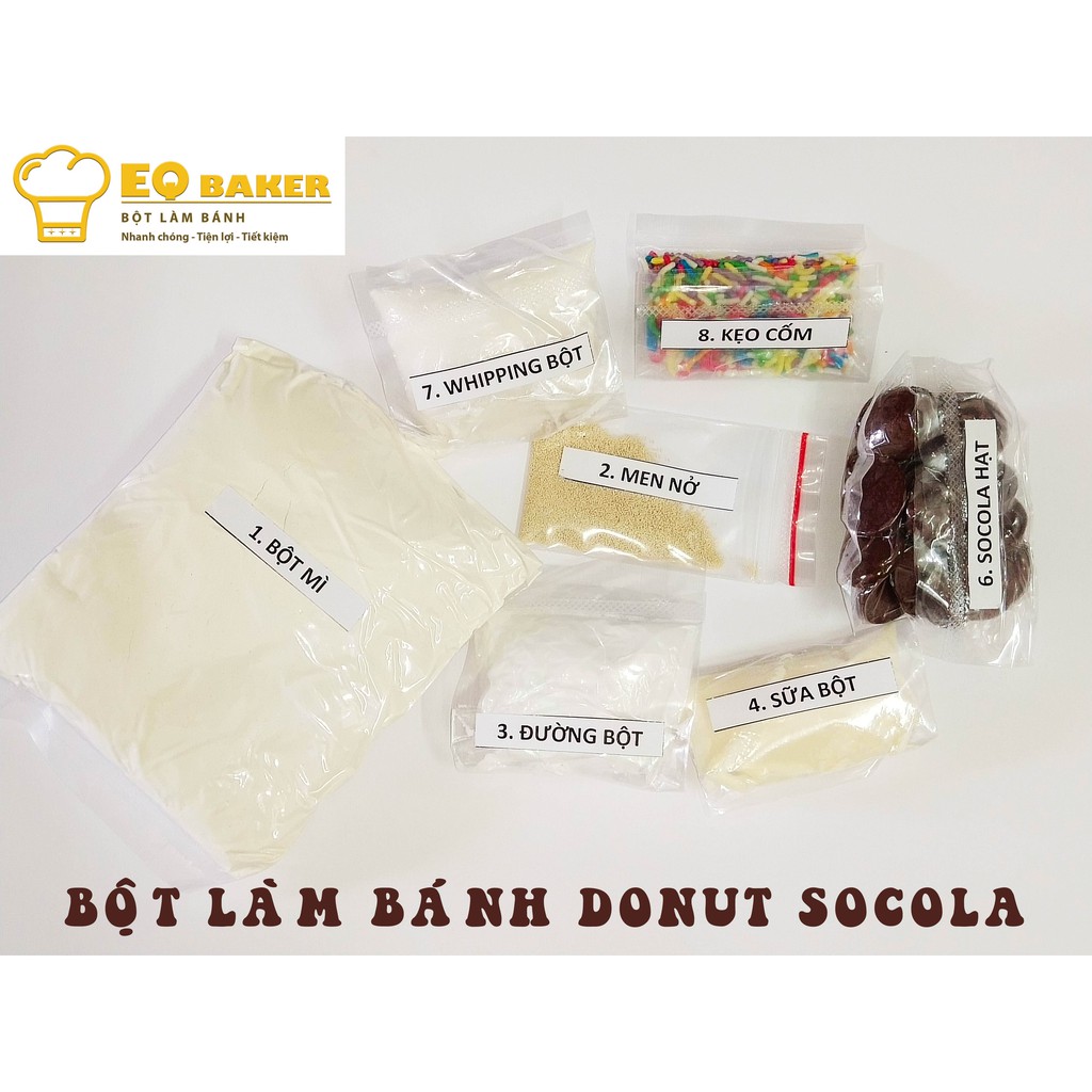 Bột làm bánh cân sẵn Donut Socola EQ Baker _ Pre-weighed flour for Chocolate Donut EQ Baker