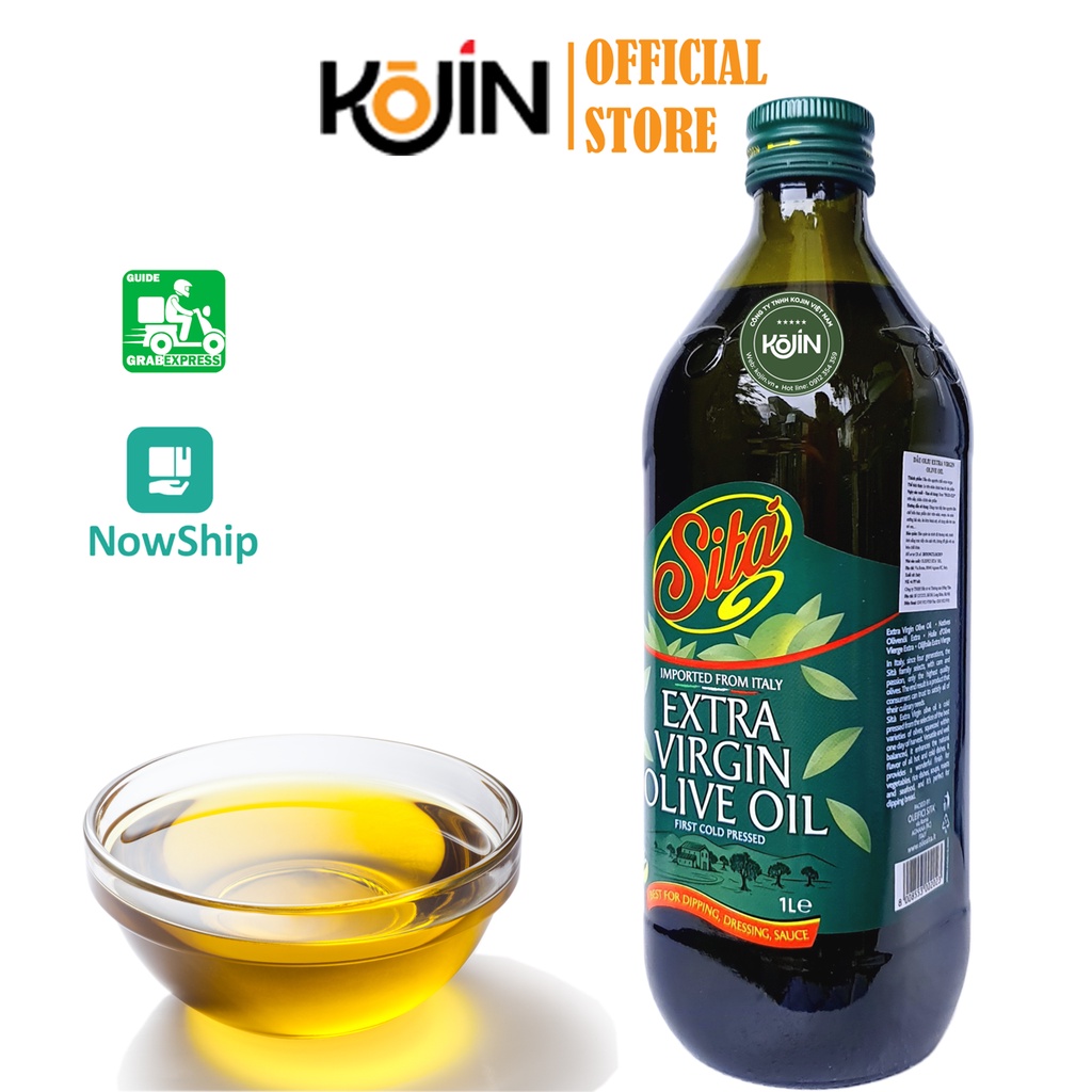 Dầu Olive Extra Virgin Kojin Dầu Oliu Ép Lạnh Italia 100% Siêu Nguyên Chất Chai Thủy Tinh 1L Hàng Mới