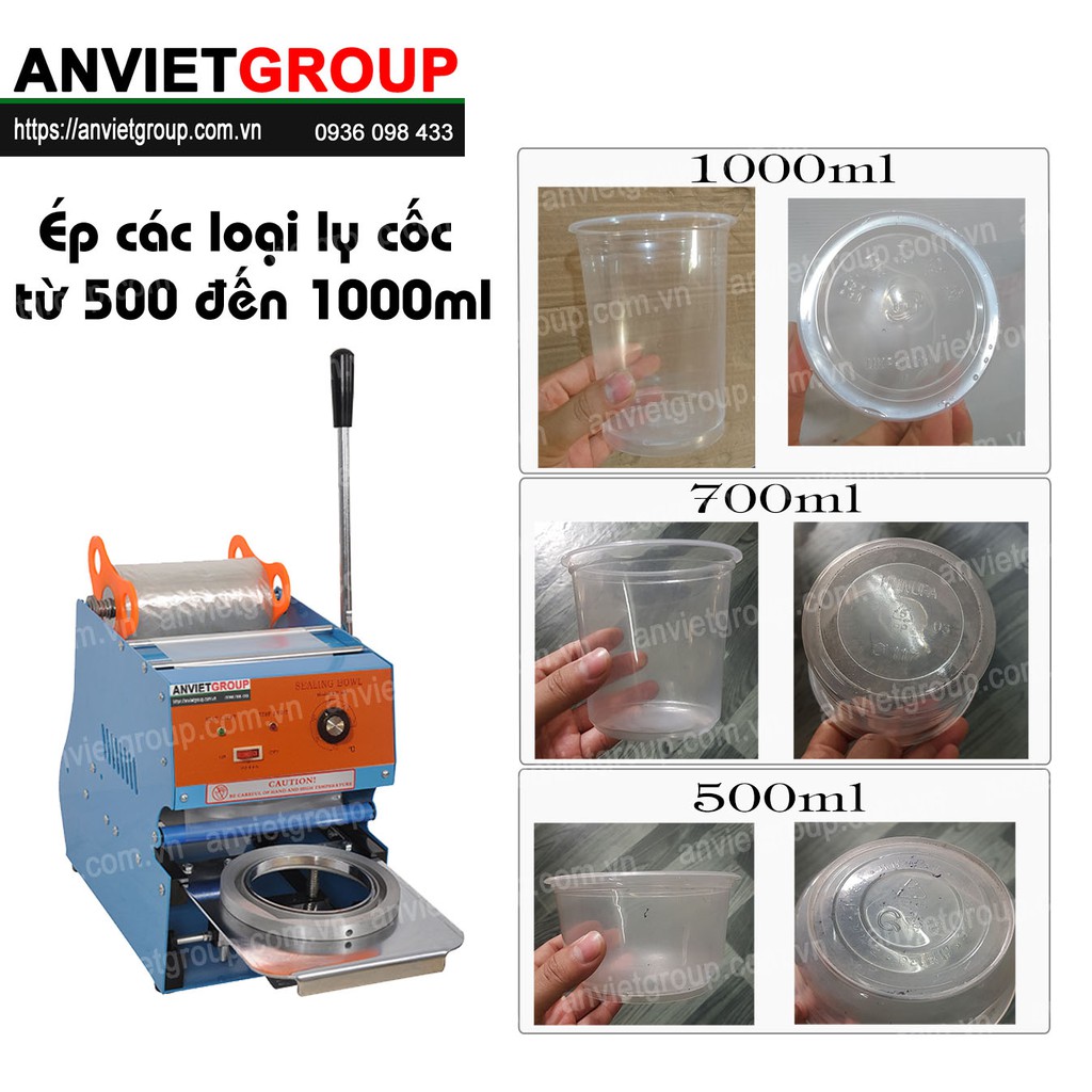 Máy dán ép, dập đậy đóng nắp miệng ly cốc KHỔNG LỒ 1000ml 1 lít W2 An Việt - Ép ly trà tắc, bí đao, nước mía