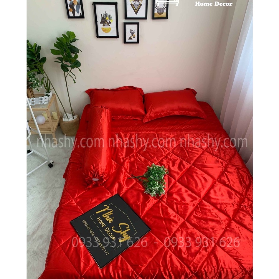 TRỌN BỘ DRAP GIƯỜNG PHI LỤA BÓNG CAO CẤP - MÀU ĐỎ TƯƠI - MÃ 12