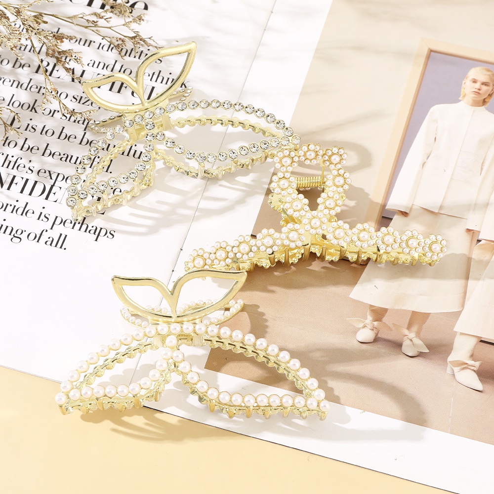 Kẹp bấu tóc Haimeikang đính đá và ngọc trai thời trang Hàn Quốc