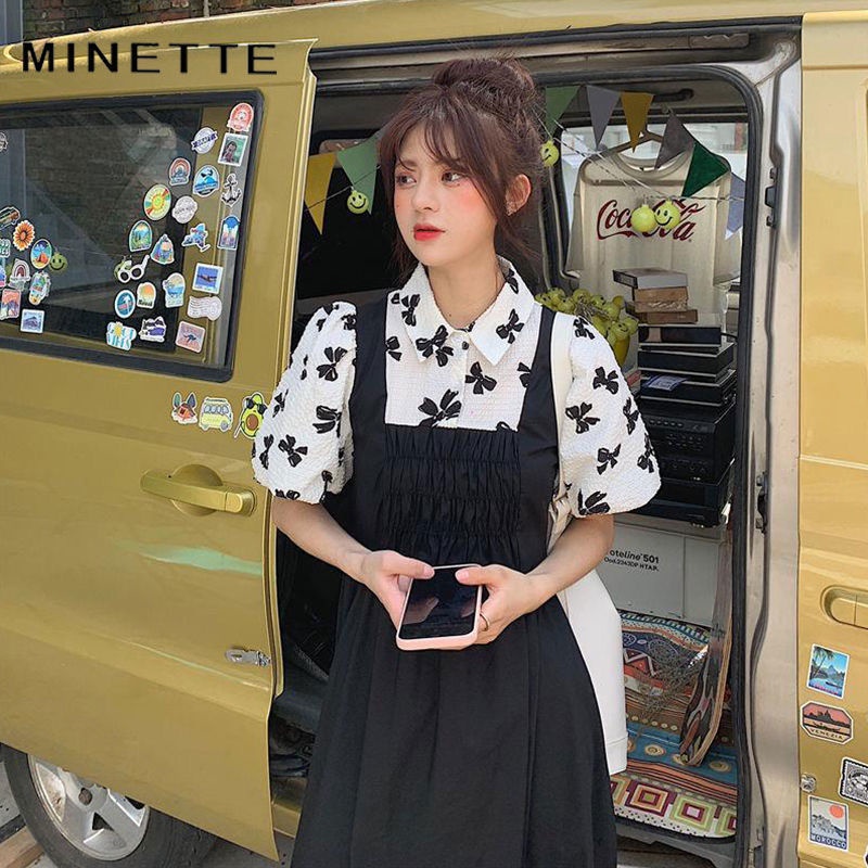 Đầm Giả Hai Lớp Cổ Polo Tay Phồng Thời Trang Mùa Hè Thanh Lịch