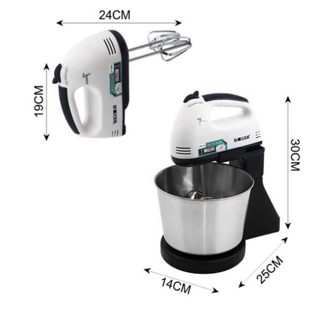 Máy đánh trứng, nhào bột để bàn HAEGER HG-6637 công suất 250W chậu 2 lít