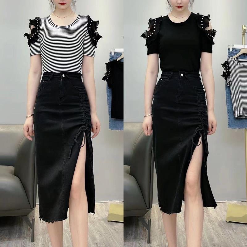 Chân Váy Bò Dáng Dài Dây Rút Siêu Xinh