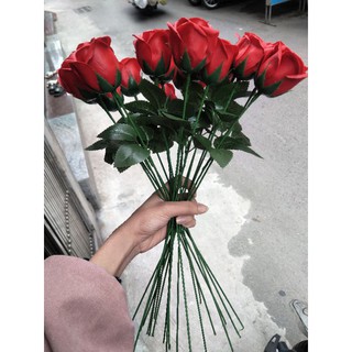 [SIÊU ĐẸP] Hoa hồng sáp đủ cành lá (1 cành) MUA 10 TẶNG 1